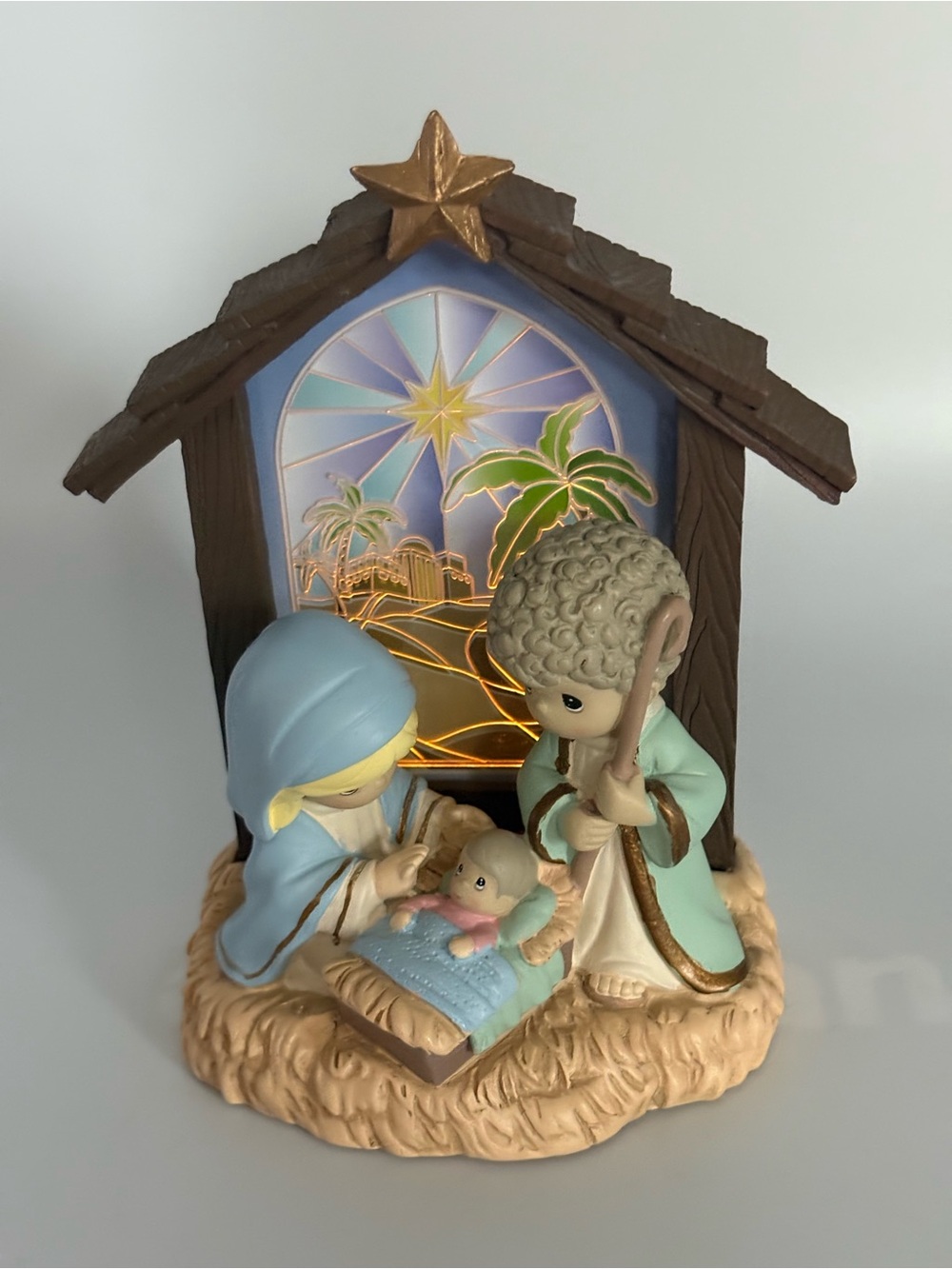 Precious Moments Pastel Nativity Figurine with Blue and Cream Accents